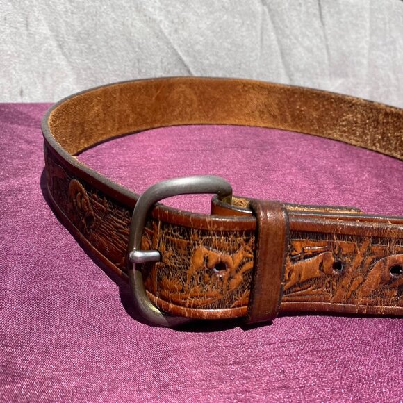 33-(VB&B) Vintage. Tooled Leather. Angler. Belt. Rare - Picture 3 of 16